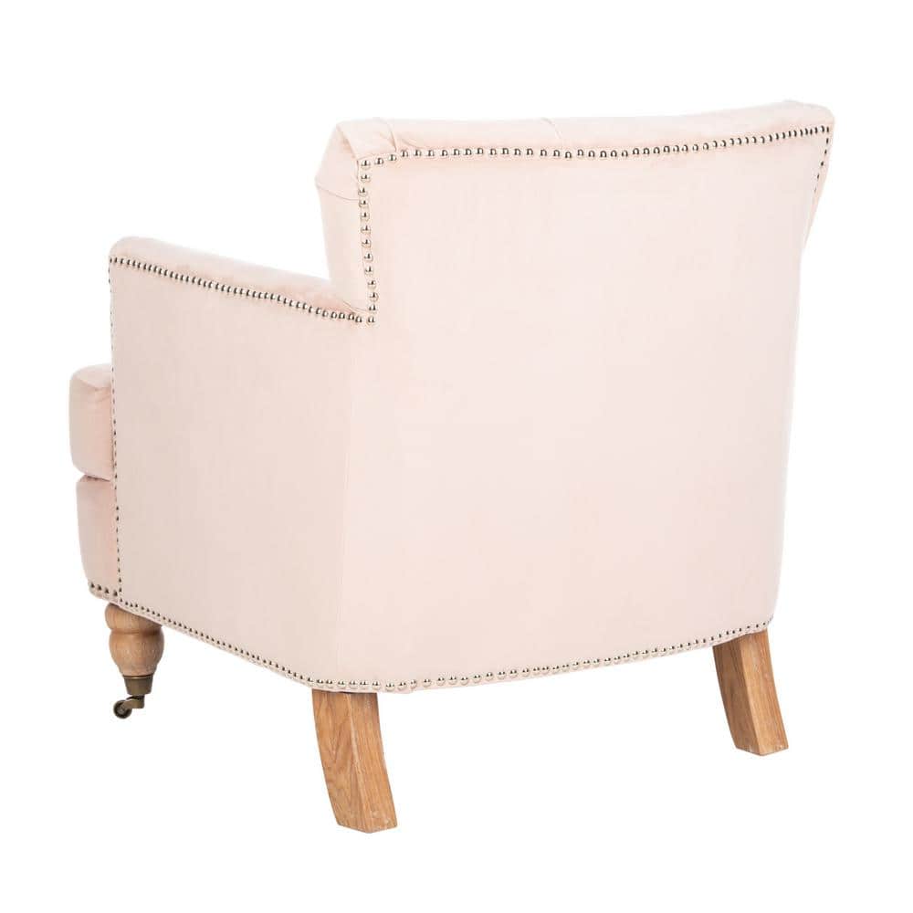Blush Pink Velvet Contemporary Arm Chair with White Washed Birch Legs