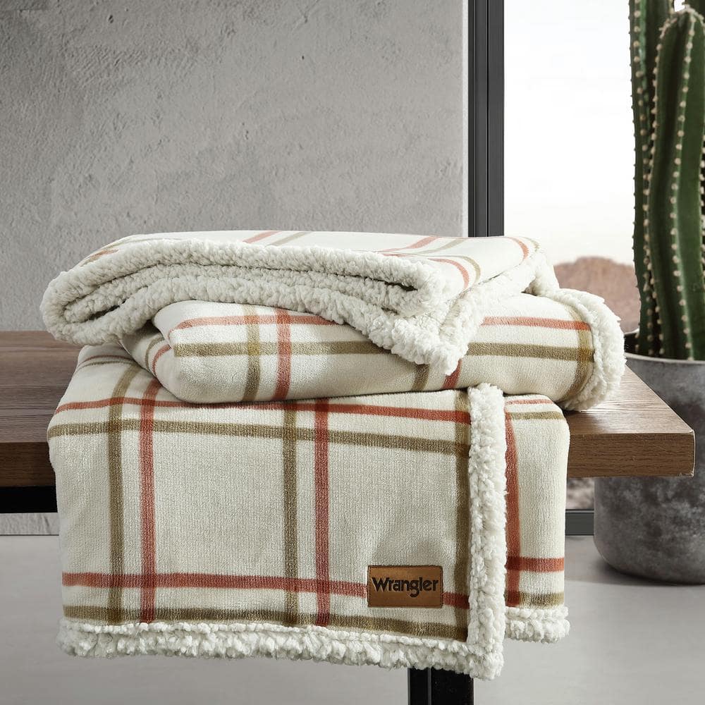 Wrangler Bright Orange Reversible Fleece Sherpa Throw Blanket