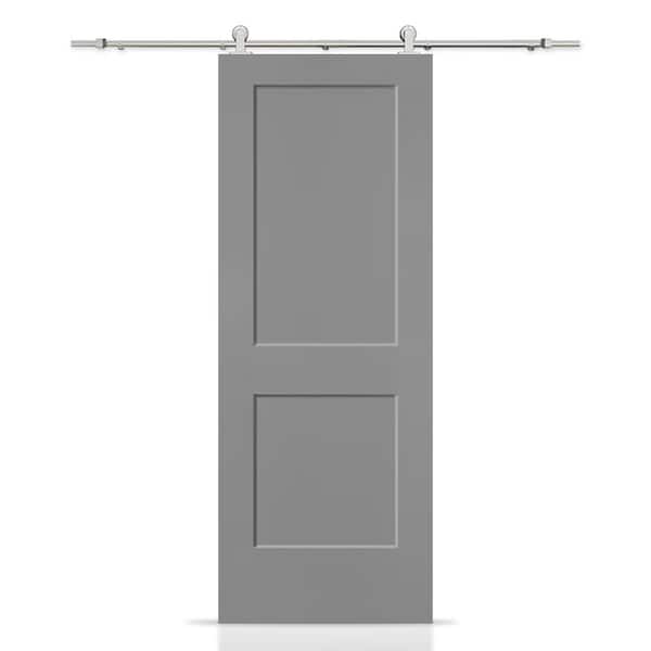 CALHOME 36 in. x 80 in. Light Gray Painted MDF Solid Core 2-Panel Shaker Interior Sliding Barn Door with Hardware Kit