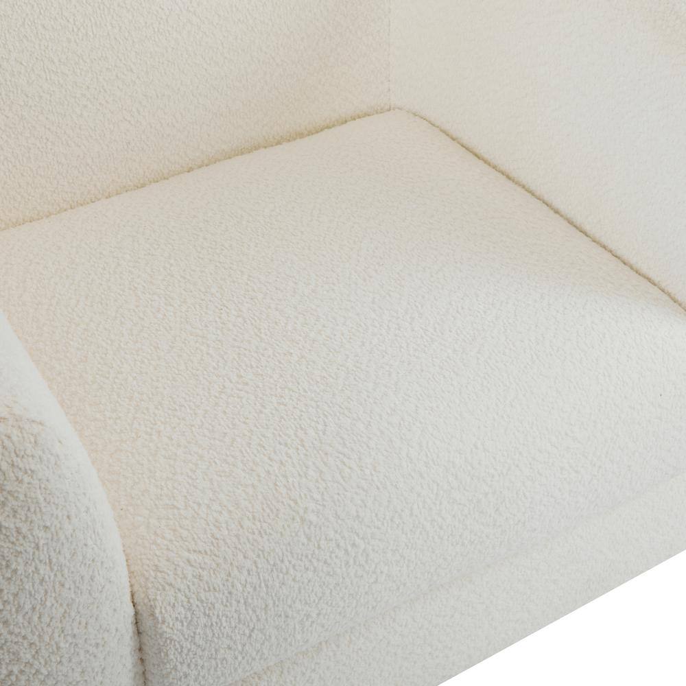 Modern White Boucle Upholstered Club Chair with Walnut Wood Legs
