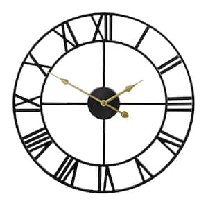 Basic Black Silent Non Ticking Battery Operated Quartz Round Big Rustic  Large Roman Numeral Wall Clock 8XXQ4N63ZA1 - The Home Depot