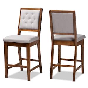 Gideon 42.7 in. Grey and Walnut Brown Low Back Wood Counter Height Bar Stool (Set of 2)