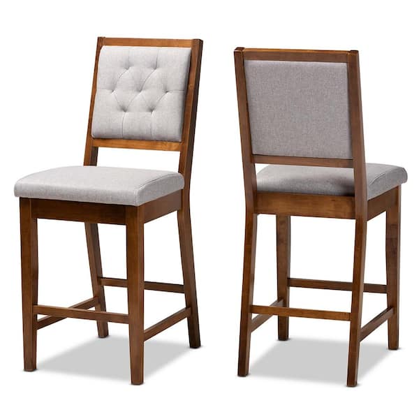 Baxton Studio Gideon 42.7 in. Grey and Walnut Brown Low Back Wood Counter Height Bar Stool (Set of 2)