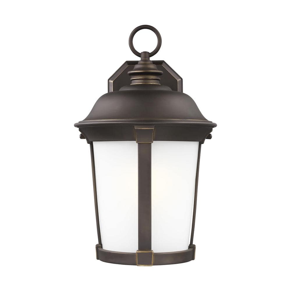Antique Bronze LED Outdoor Wall Lantern with Satin Etched Glass