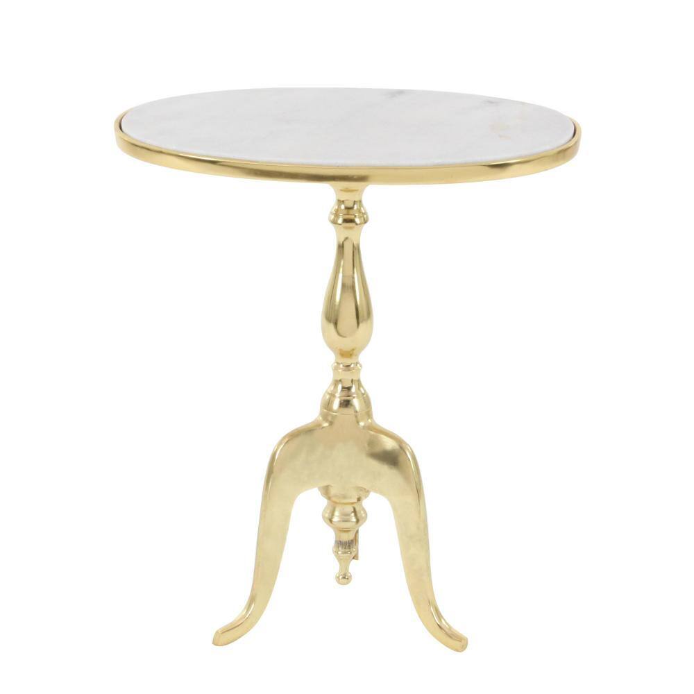 Elegant Round Gray Stone Top End Table with Gold Metal Base