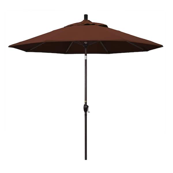 California Umbrella 9 ft. Bronze Aluminum Pole Market Aluminum Ribs Push Tilt Crank Lift Patio Umbrella in Bay Brown Sunbrella