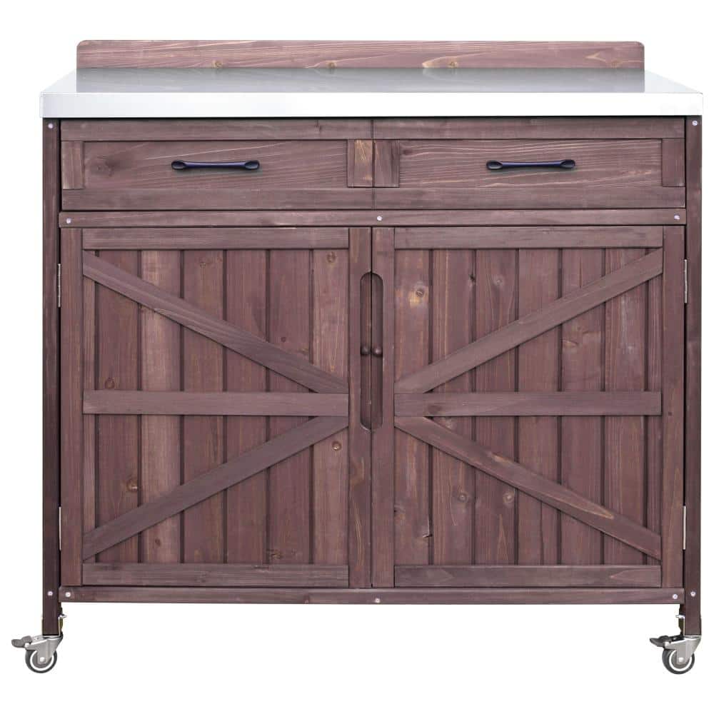 39.4 in Dark Brown  Solid Fir Wood Outdoor Grill  Cart with One Large Drawer  for Patio price history on PriceWatchPro