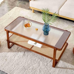 Modern 45.28 in. Natural Rectangle Glass Coffee Table