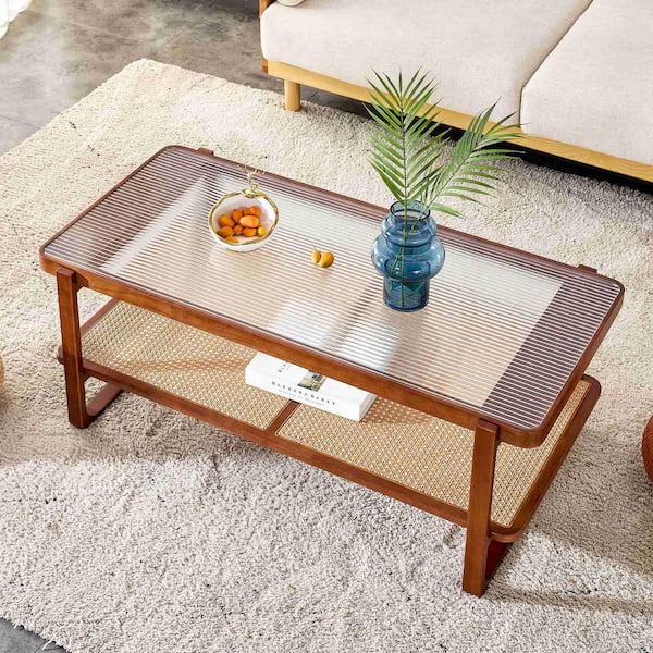 Polibi Modern 45.28 in. Natural Rectangle Glass Coffee Table