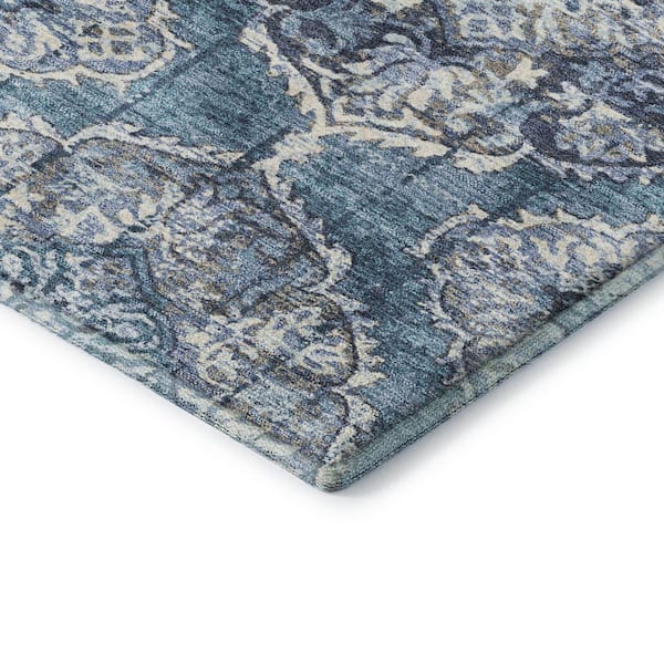 Mayfield Premium Machine Washable Abstract AMF2196 Denim 2 ft. x 7 ft. Runner Rug