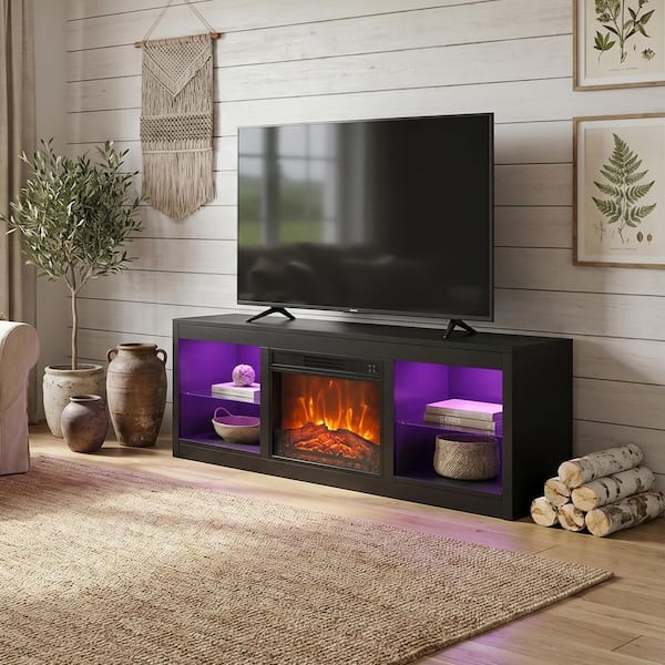 Style SMART(ブラック) IHOMEadore 66 in. Black TV Stand Fits TVs Up to 75 in. with 23 in