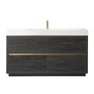 Huesca 59.8 in.W x 19.7 in.D x 33.9 in.H Single Bath Vanity in North Black Oak with White Composite Stone Top