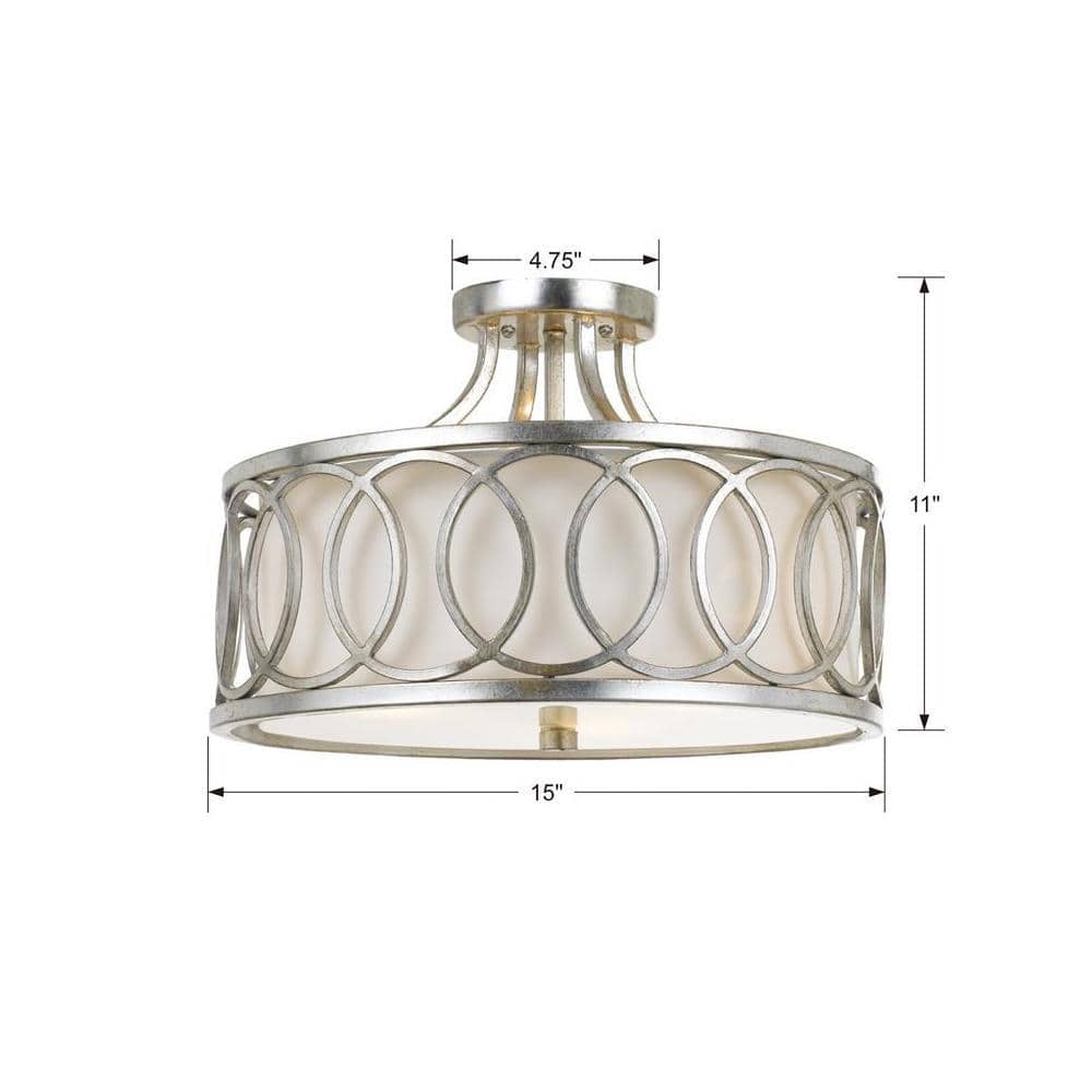 Graham Antique Silver 3-Light Flush Mount with White Silk Shade