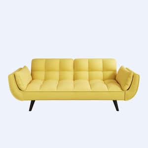 74 in.Yellow Polyester Twin Size Sofa Bed with 2-Pillows