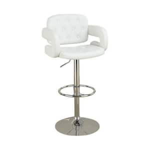 39 in. White Low Back Wood Frame Barstool with Faux Leather Seat