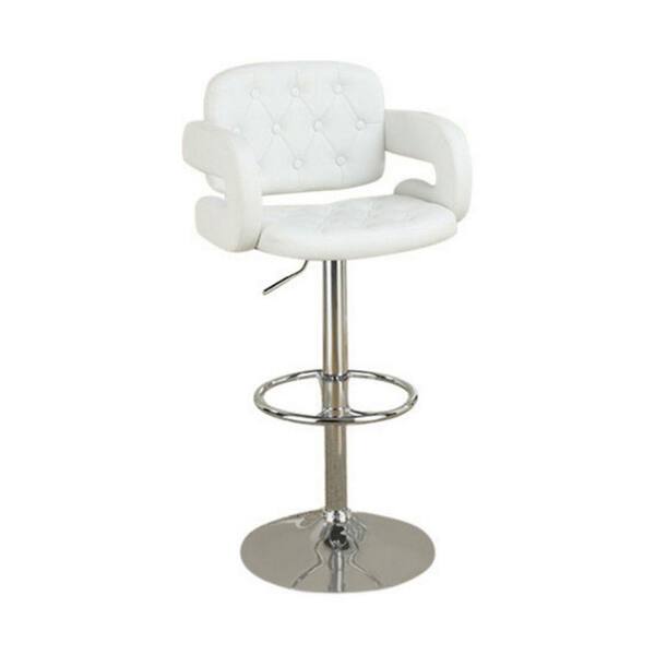 Benjara 39 in. White Low Back Wood Frame Barstool with Faux Leather Seat