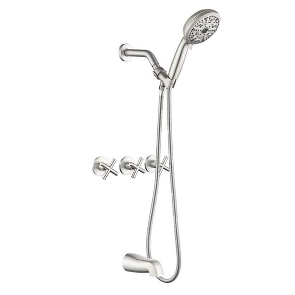 AIMADI Triple Handle 10-Spray Wall Mount Tub and Shower Faucet 1.8 GPM Brass Shower System in Brushed Nickel Valve Included