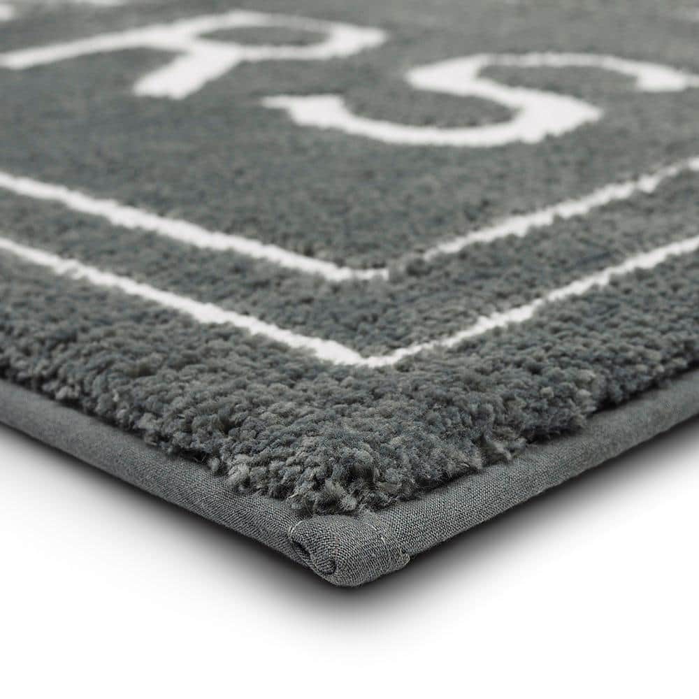 Pewter Gray Polyester Non-Slip Bath Mat with White Border