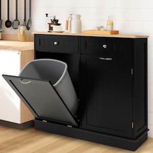 39.5 in. W x 14 in. D x 35.5 in. H in Black Wood Assemble Kitchen Cabinet Single Trash Can Holder and Adjustable Shelf