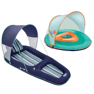Inflatable Lounger with Canopy and SwimSchool Baby Boat Float with Canopy