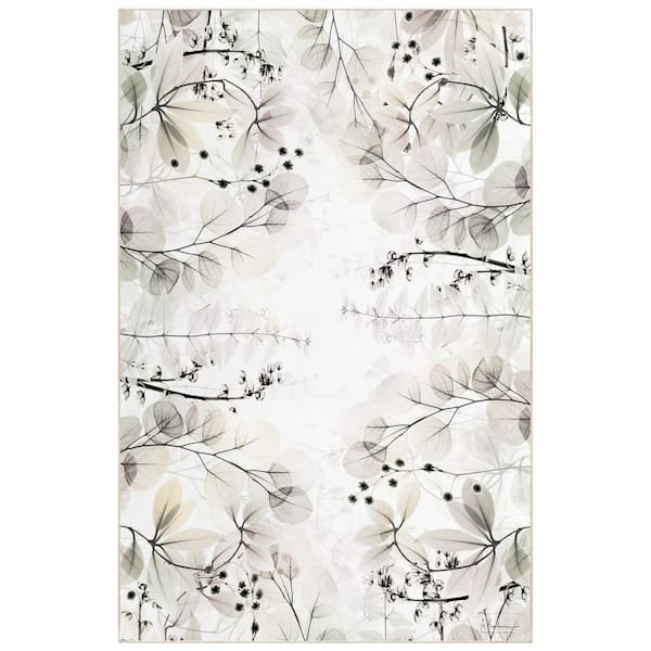 Empire Art Direct Green and Beige 5 ft. x 8 ft. Miracles Of Love Washable Flowers Art Area Rug