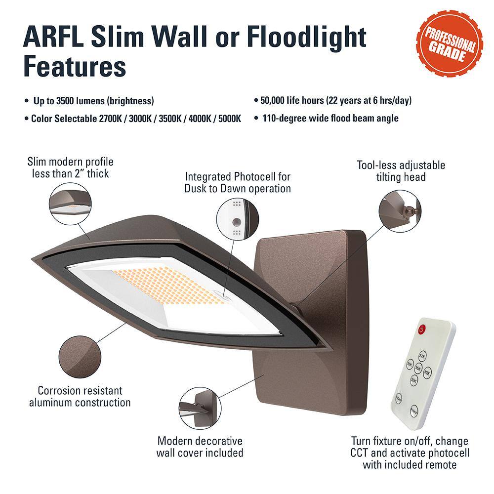 Bronze Outdoor Integrated LED Floodlight with Remote Control