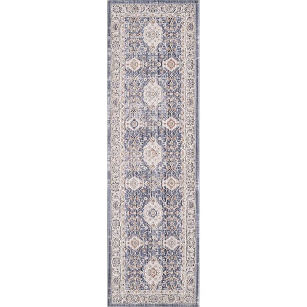 MILLERTON HOME Adela Blue 2 ft. x 8 ft. Bohemian Ikat Runner Rug