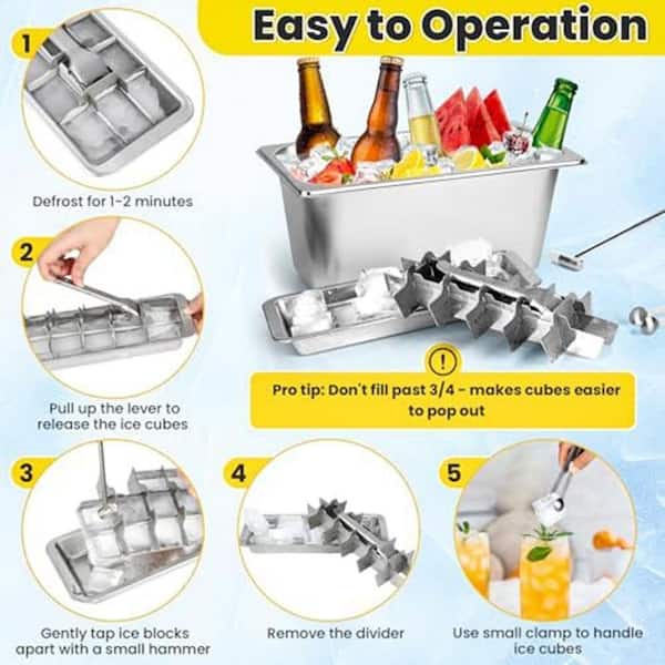 Lynzavix Vintage Stainless Steel Ice Cube Tray and Bin with Lever