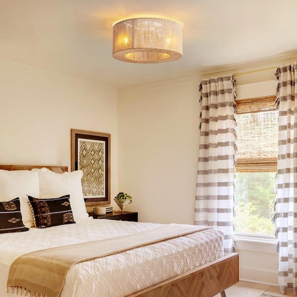 17.7 in. Indoor Boho Caged White Low Profile Flush Mount Ceiling Fan With Remote Included With No Bulbs