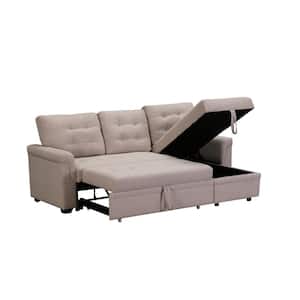 86 in. W Square Arm 1-Piece L-Shaped Fabric Sleeper Sectional Sofa in Beige with Storage