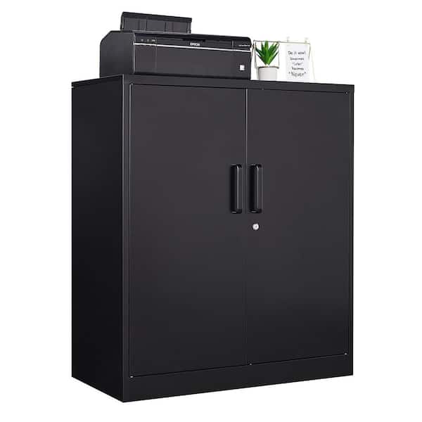LISSIMO 31.5 in. W x 35.4 in. H x 15.7 in.D 2 Adjustable Shelves Metal Garage Storage Freestanding Cabinet with 2 Doors in Black
