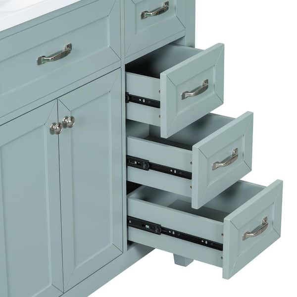 36 in. W Solid Wood Frame Green Stylish Bath Vanity with White Ceramic Top, 3 Drawers and Metal Handles