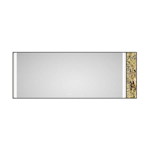 WELLFOR 96 in. W x 36 in. H Rectangular Framed Anti-Fog Backlit Wall Bathroom Vanity Mirror W/Natural Stone Decoration in Black
