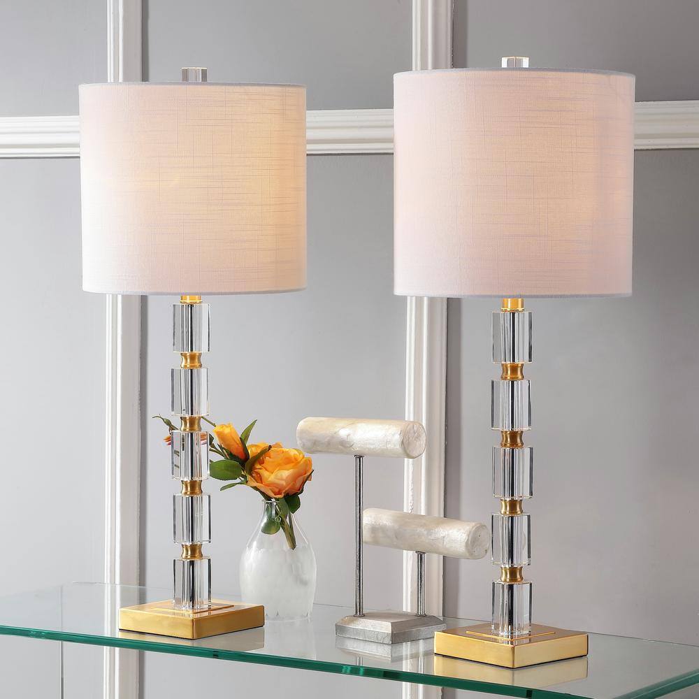 JONATHAN Y Claire Tafellamp Set Van 2 – 72 Cm Led Kristal Lamp, Dimbaar, Transparant/goud Messing