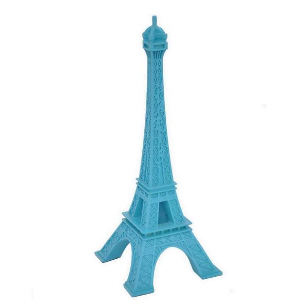 THREE HANDS 7.25 in. x 7.25 in. Blue Resin Eiffel Tower Tabletop Decoration in Blue