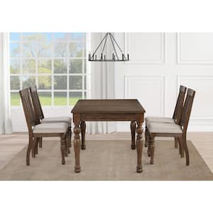 Joanna 5-Piece Brown Wood Dining Set with 4 Cushioned Chairs