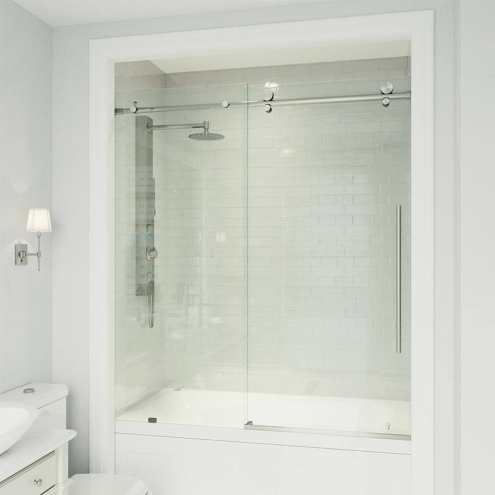 Elan E-Class Frameless Sliding Tub Door with Clear Glass and Stainless Steel Finish