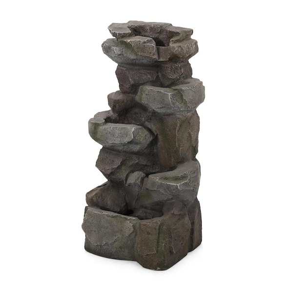 Noble House Mableton Outdoor 34 in. 5-Tier Rock Waterfall Fountain