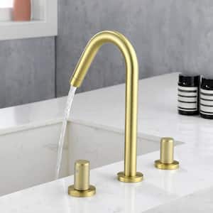 11 in. H 8 in. Widespread Double Handle Brass 3 Hole Bathroom Sink Faucet in Brushed Gold