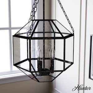 Indria 3-Light Rustic Iron Island Pendant Light with Clear Seeded Glass Shade Kitchen Light