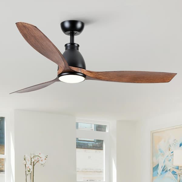YUHAO Charlotte 52 in. Indoor Black Distressed Wood Farmhouse Ceiling Fan with Integrated LED and Remote Control
