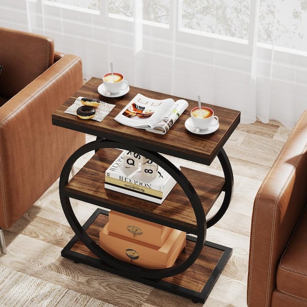 BYBLIGHT 23.6 in. Rustic Brown Wooden Round-Shape End Table