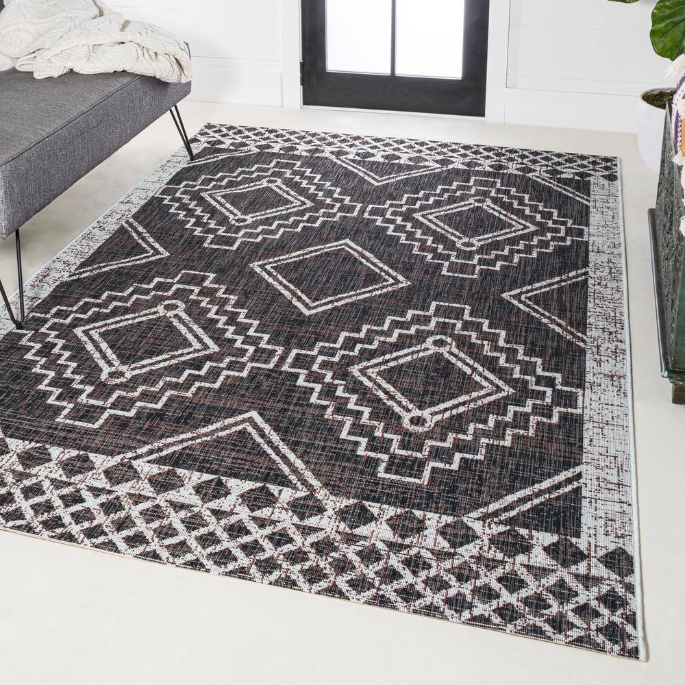 Marokko Black and Ivory Geometric Indoor/Outdoor Rug
