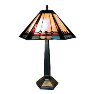 25 in. Mission Style Multicolored Brass Table Lamp