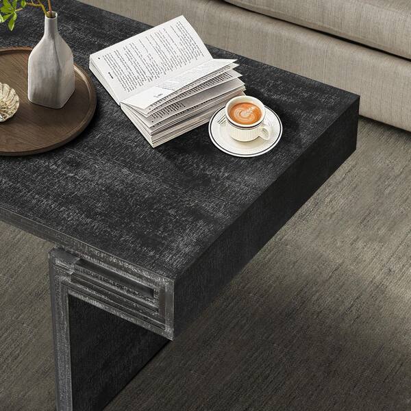 Lesly Vintage 48 in. Black Rectangle Solid Wood and MDF Coffee