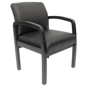 Designer Guest Chair. Black Leather Comfort Cushions. Black Wood Frame. No Tool Assembly