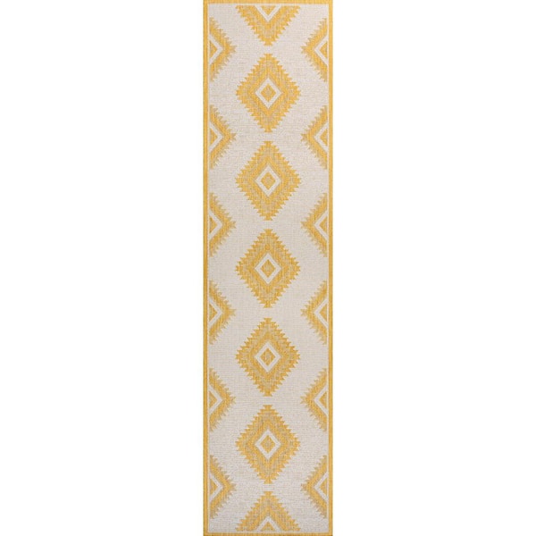 Lior Geometric Yellow/Cream 2 ft. x 8 ft. Moroccan Diamond Indoor/Outdoor Runner Rug