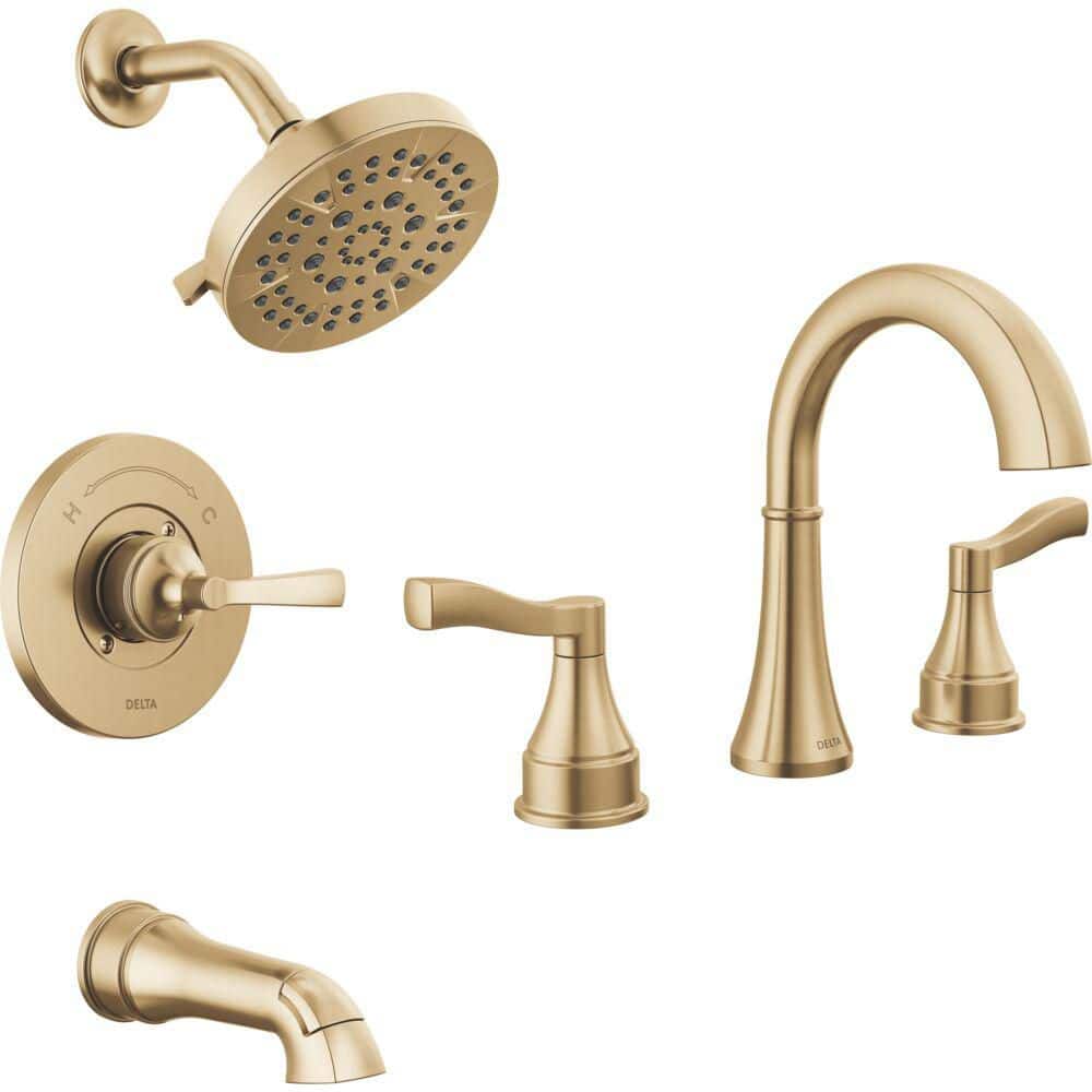 Faryn Gold 8 in. Widespread 2-Handle Bathroom Sink Faucet Bundle Tub/Shower Trim and Rough-In in Champagne Bronze price history on PriceWatchPro