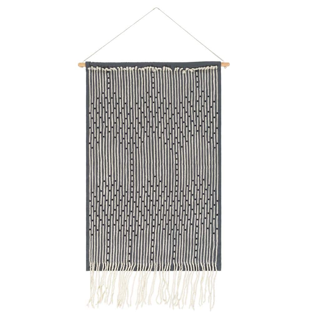 Medium Gray Cotton Woven Wall Hanging with Fringe