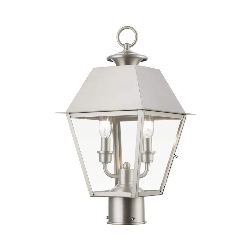 Helmsdale 16.5 in. 2-Light Brushed Nickel Cast Brass Hardwired Outdoor Rust Resistant Post Light with No Bulbs Included price history on PriceWatchPro